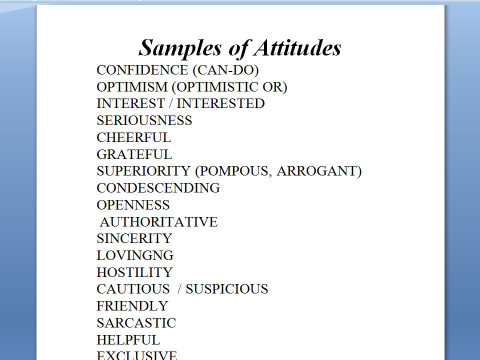examples of attitudes of a person