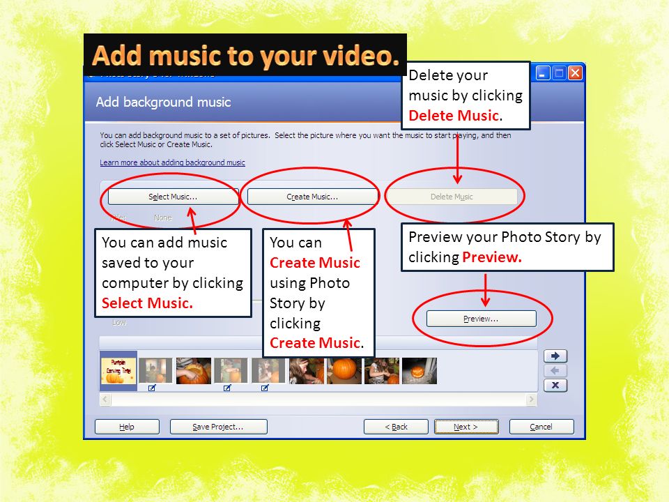 You can add music saved to your computer by clicking Select Music.