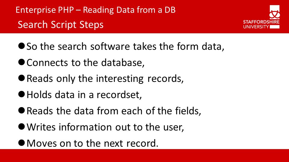 Enterprise PHP – Reading Data from a DB Reading Data from a relational  database in PHP Nic Shulver, FCES, Staffordshire University Using the SQLi  interface. - ppt download