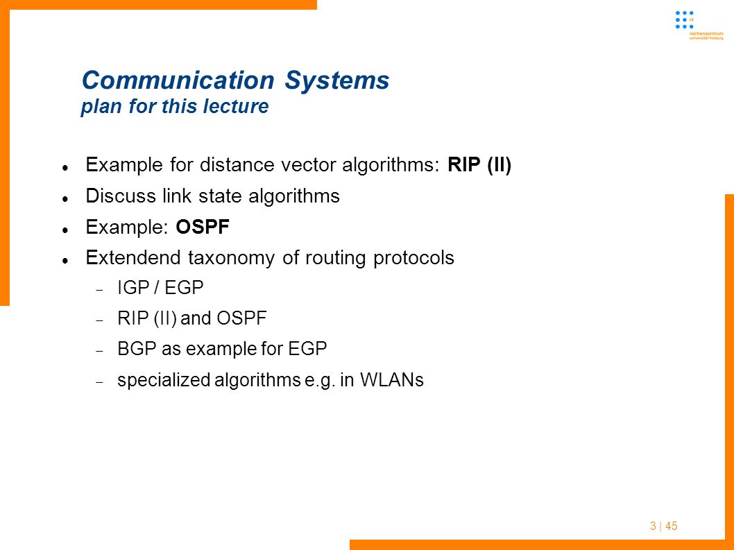 1 45 Communication Systems 6 Th Lecture Chair Of