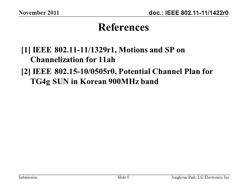 doc.: IEEE /1422r0 November 2011 Jonghyun Park, LG Electronics Inc.