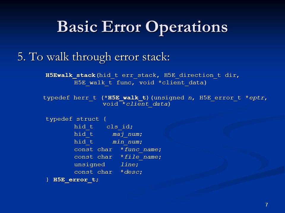 7 Basic Error Operations 5.