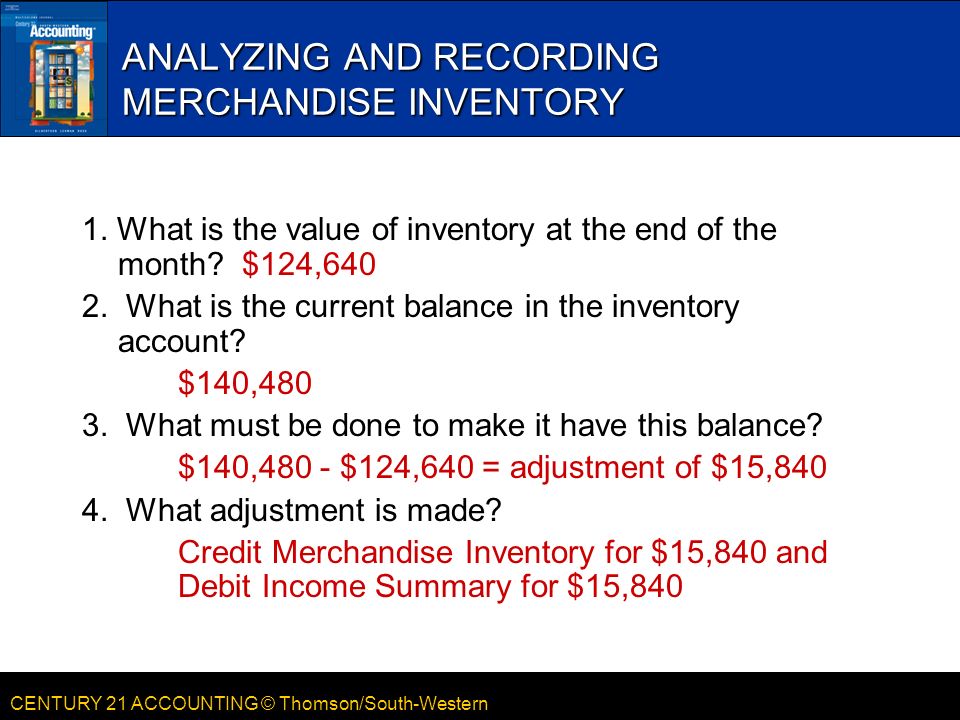 CENTURY 21 ACCOUNTING © Thomson/South-Western ANALYZING AND RECORDING MERCHANDISE INVENTORY 1.