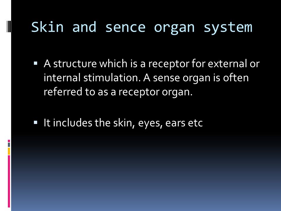Skin and sence organ system  A structure which is a receptor for external or internal stimulation.
