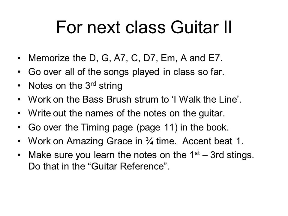 Guitar I and Guitar II Class E and Am chords. Review the A and chords. As a review there so far 3 types of chords – Major, Minor,