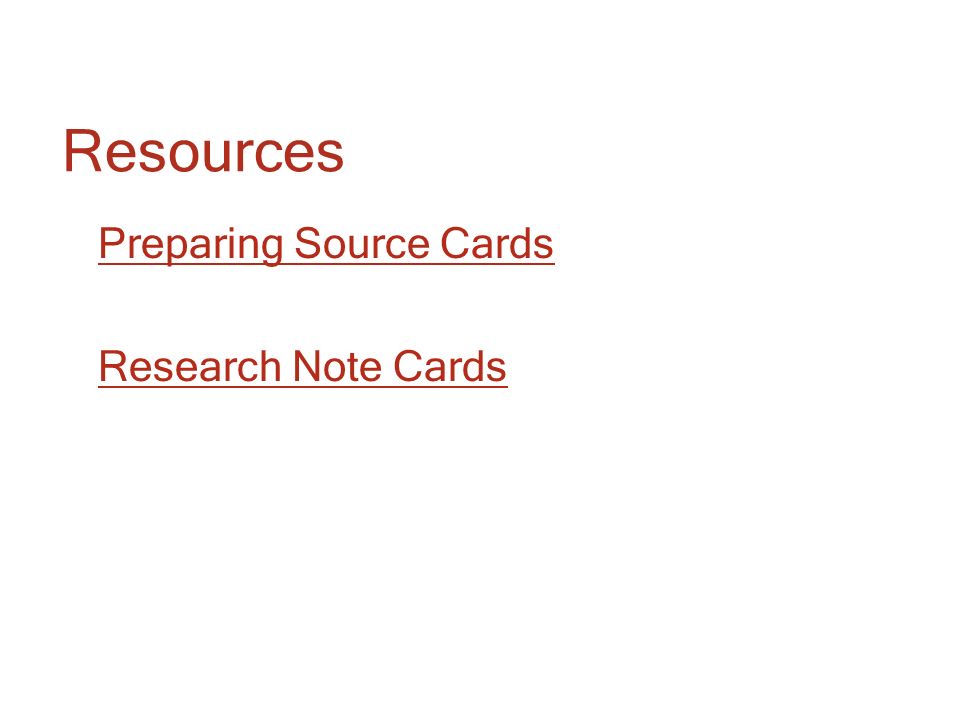 Resources Preparing Source Cards Research Note Cards