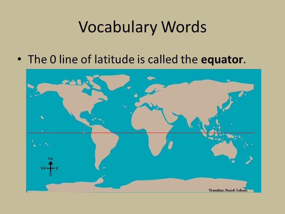 Vocabulary Words The 0 line of latitude is called the equator.