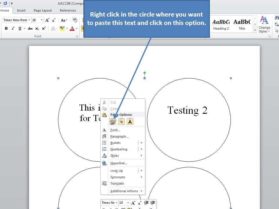 Right click in the circle where you want to paste this text and click on this option.