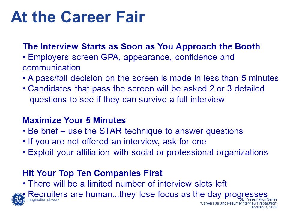 ge presentation series career fair and resume interview preparation