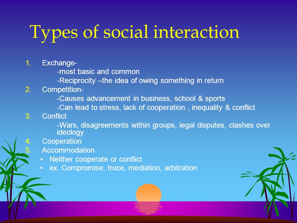 What are the 5 most common forms of social interaction?