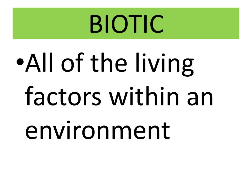 BIOTIC All of the living factors within an environment
