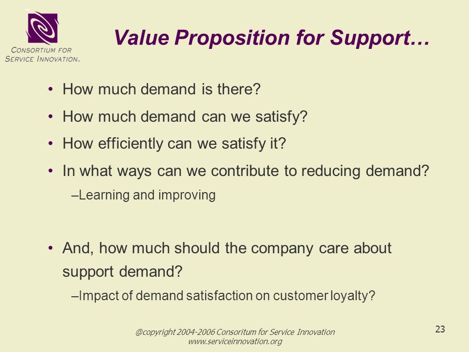 @copyright Consoritum for Service Innovation   23 Value Proposition for Support… How much demand is there.