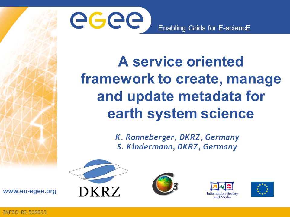 INFSO-RI Enabling Grids for E-sciencE   A service oriented framework to create, manage and update metadata for earth system science K.