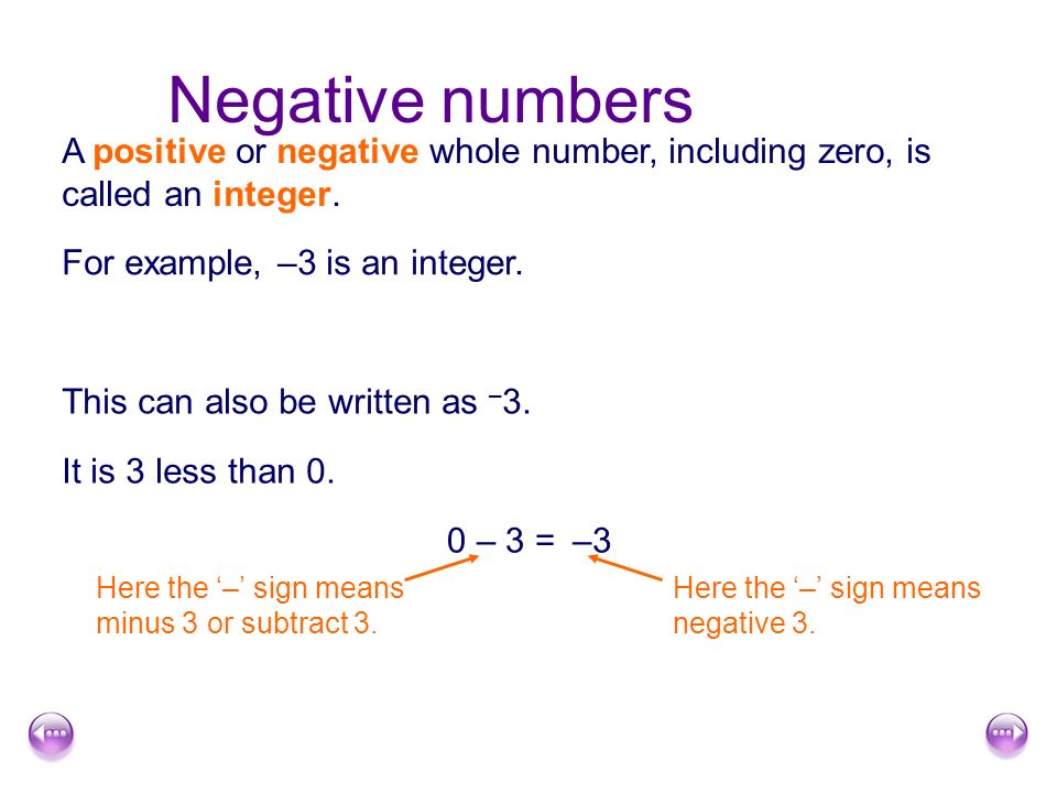 Positive and Negative numbers. Negative numbers A positive or