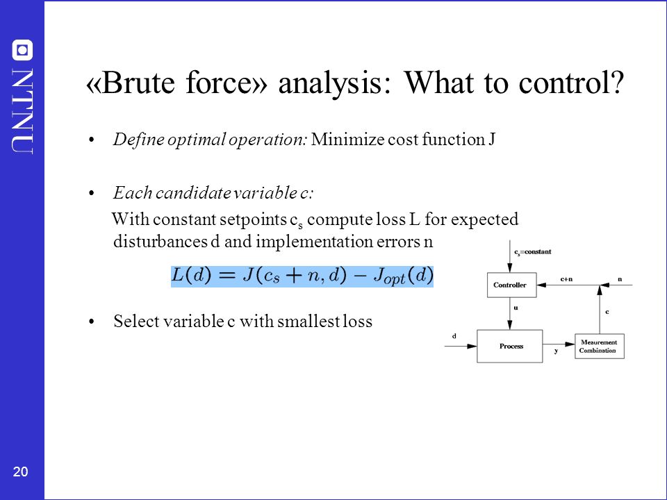 20 «Brute force» analysis: What to control.