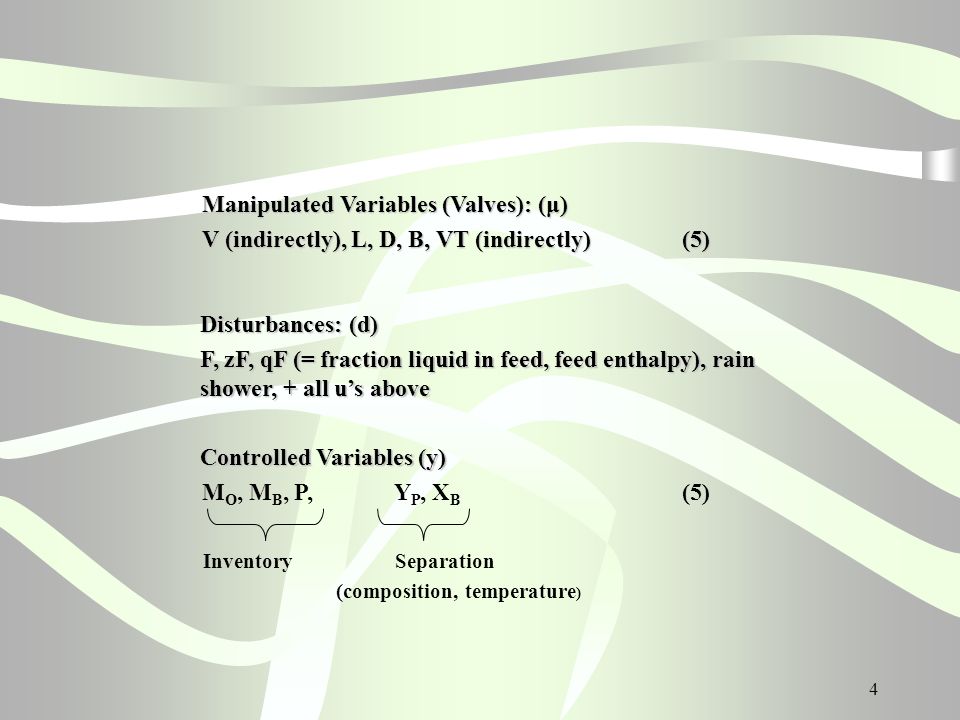 1 Dynamics And Control Of Distillation Columns 1 Distillation Dynamics 45 P 2 2 Distillation Control 30 P Some Basic Control Theory Ppt Download