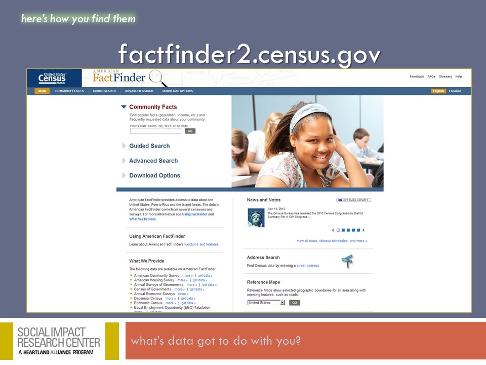 here’s how you find them what’s data got to do with you factfinder2.census.gov