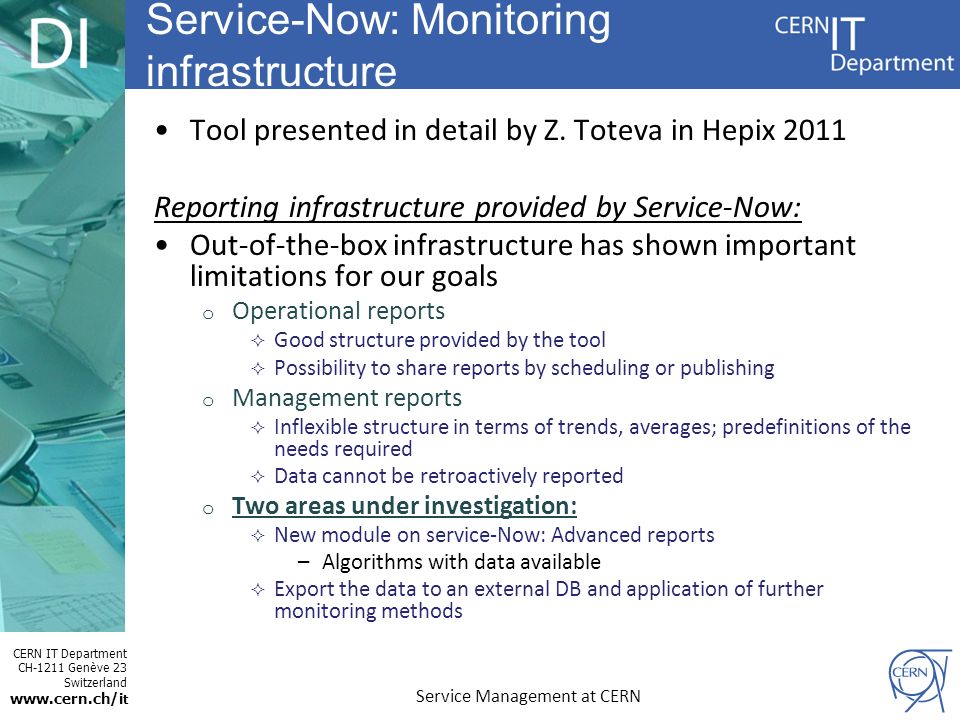 CERN IT Department CH-1211 Genève 23 Switzerland   t Tool presented in detail by Z.