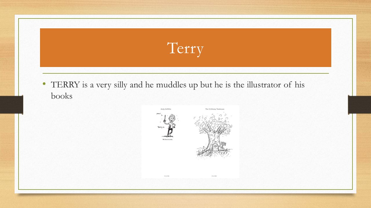 Terry TERRY is a very silly and he muddles up but he is the illustrator of his books