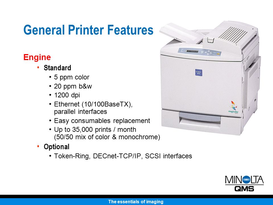 The essentials of imaging magicolor 2210 Color Laser Print System All  specifications are subject to change without notice. - ppt download