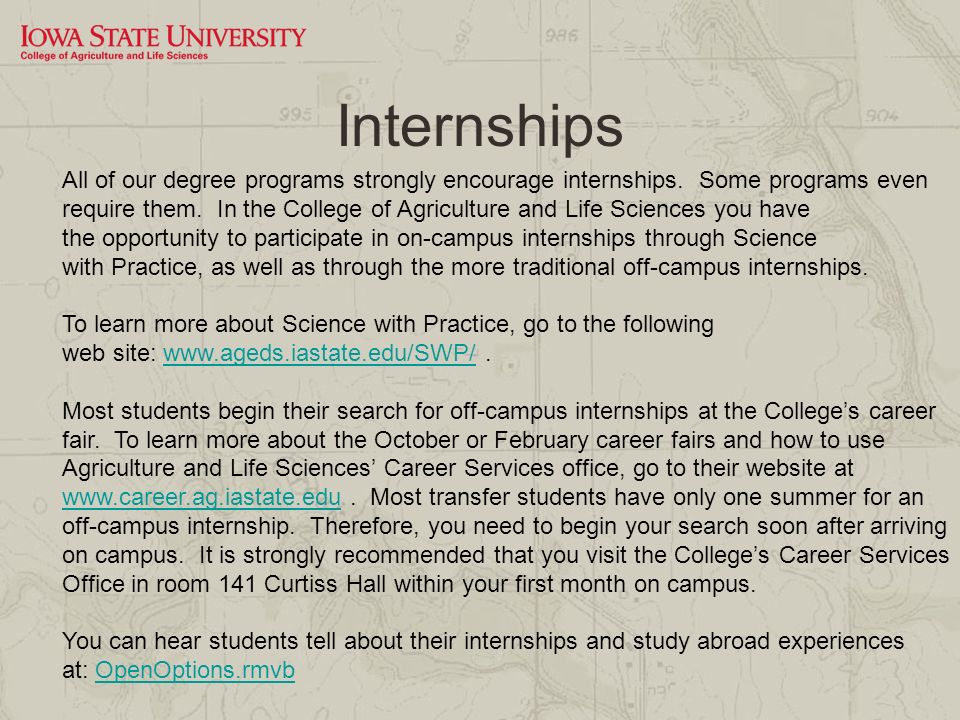 Internships All of our degree programs strongly encourage internships.