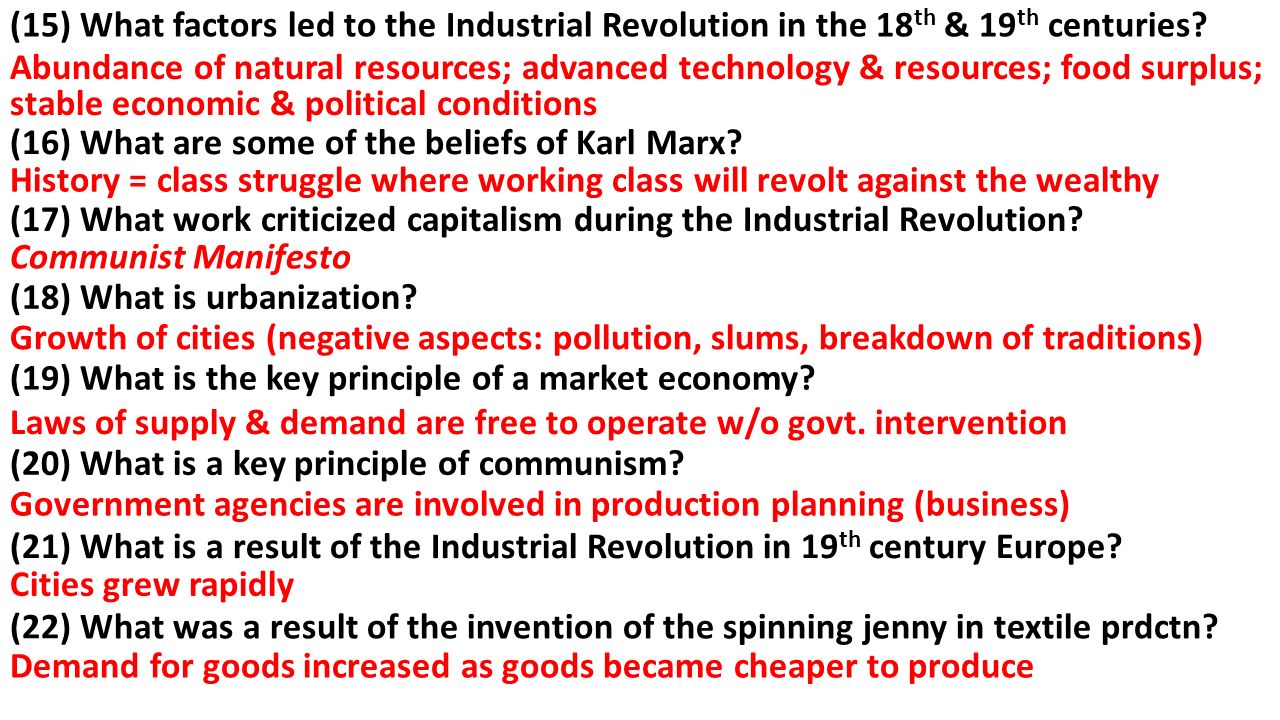 UNIT SEVEN REVIEW WORLD HISTORY. (1) What factors made Britain the  birthplace of the Industrial Revolution? (2) What did Marx call the working  class? - ppt download