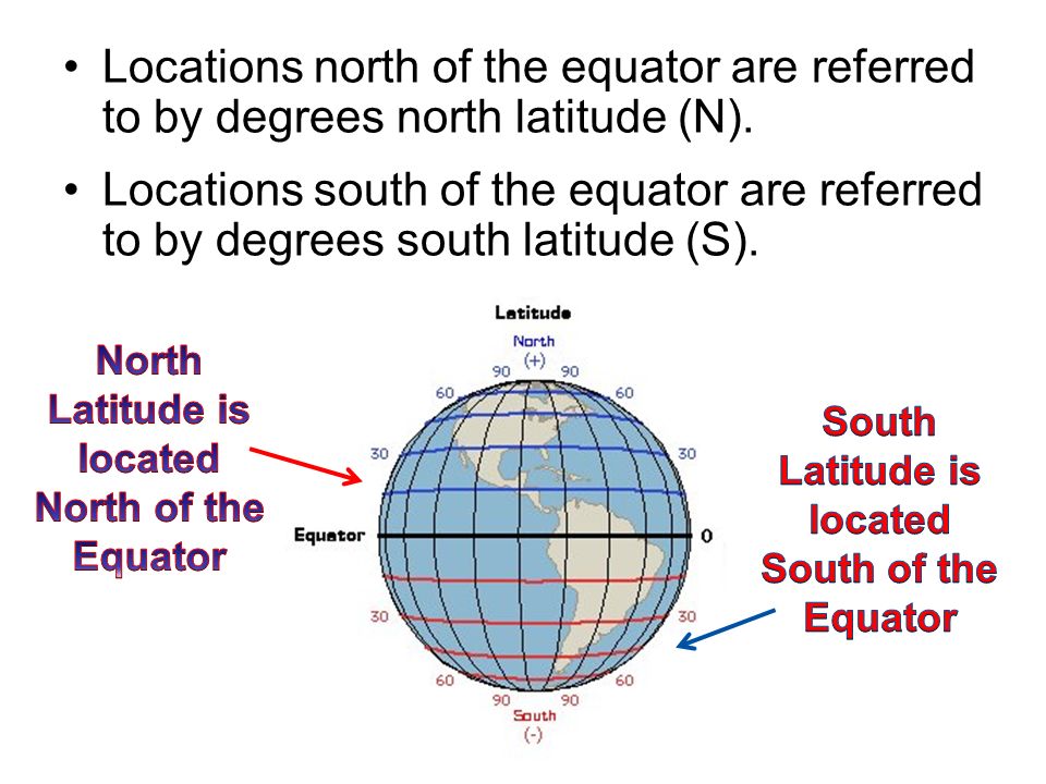 Locations north of the equator are referred to by degrees north latitude (N).