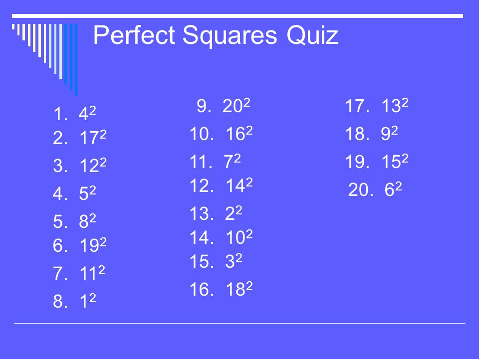 Perfect Squares Quiz