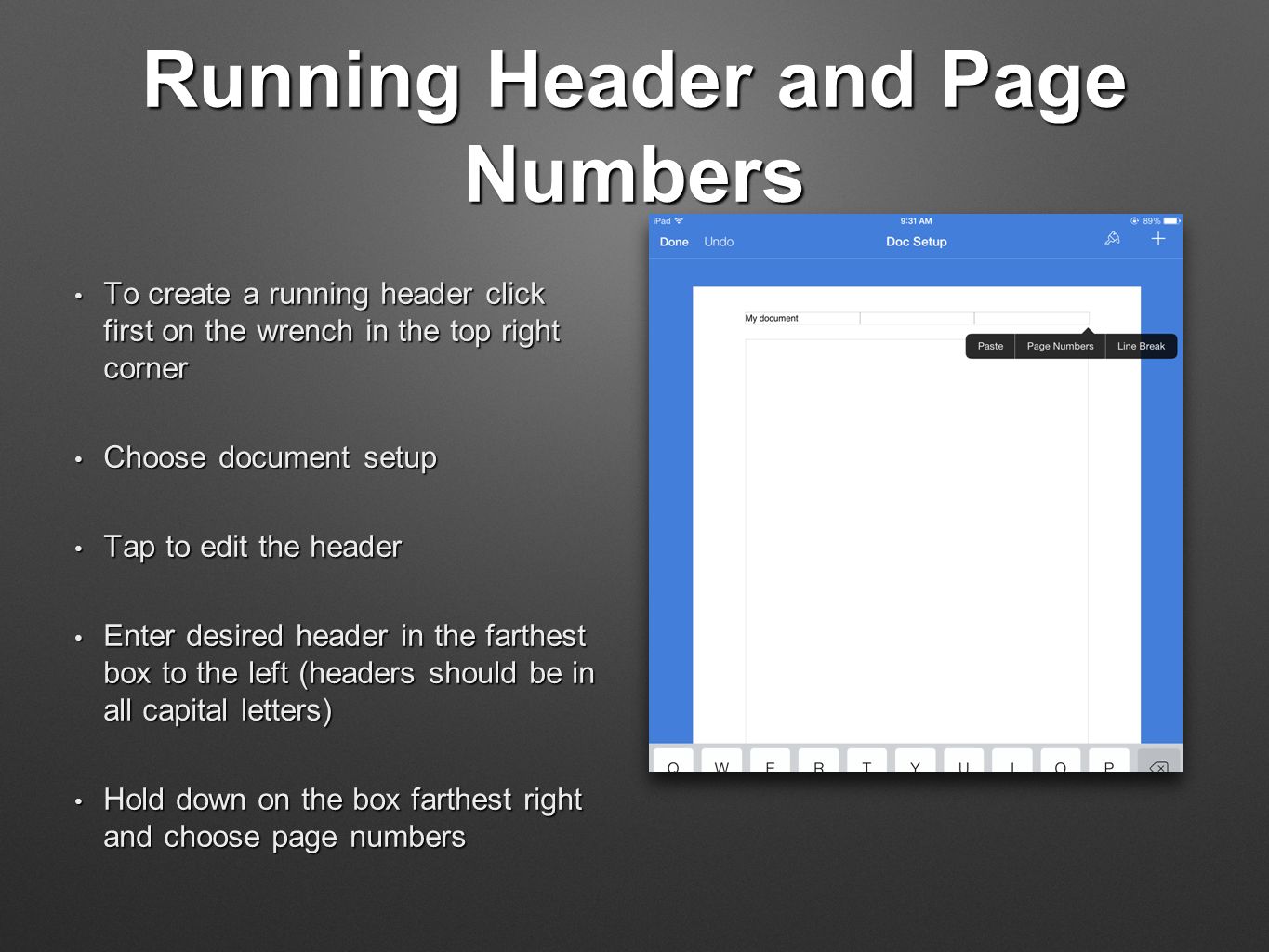 how todo a running head in word 2010