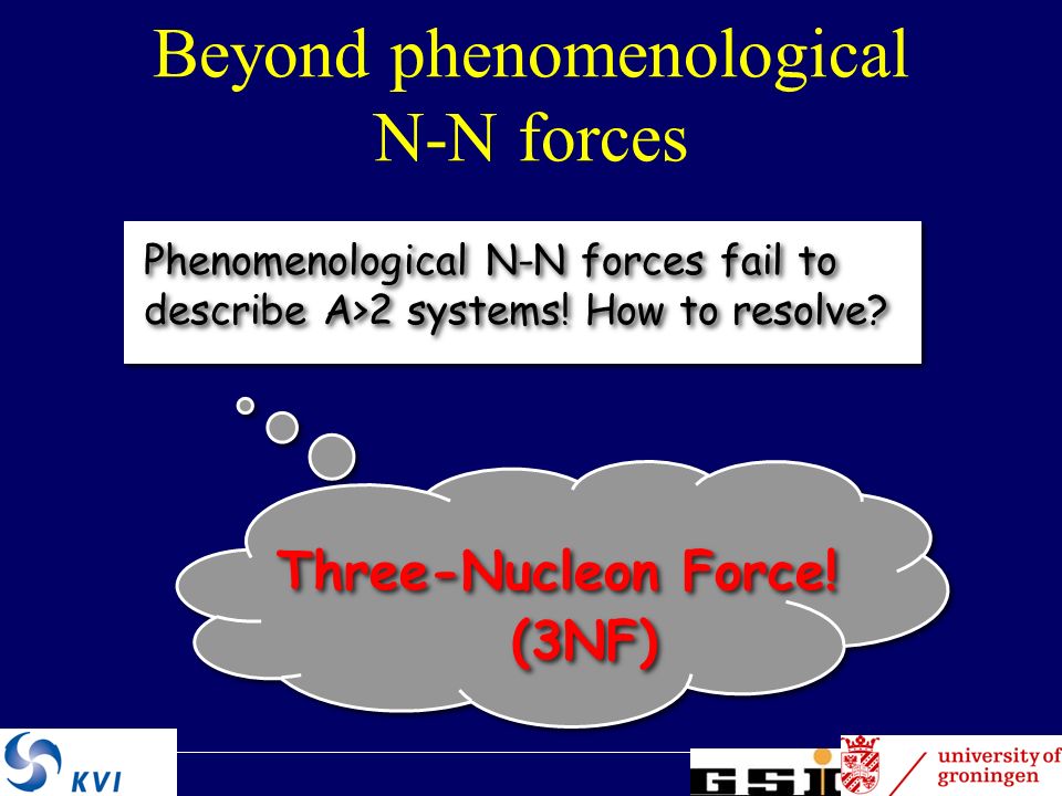8 Beyond phenomenological N-N forces Phenomenological N-N forces fail to describe A>2 systems.