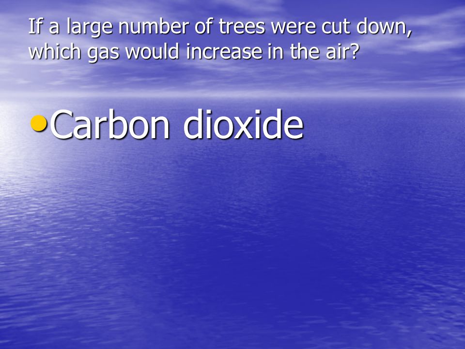 If a large number of trees were cut down, which gas would increase in the air.