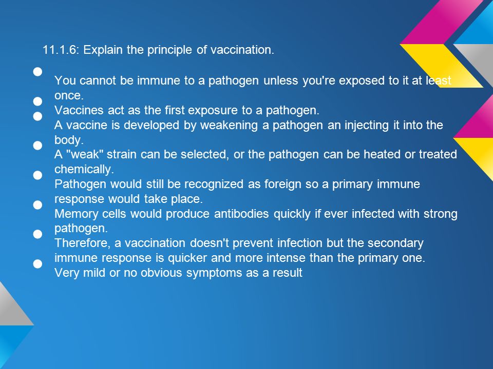 11.1.6: Explain the principle of vaccination.