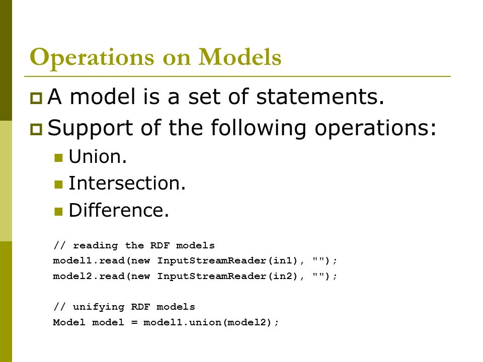 Operations on Models  A model is a set of statements.