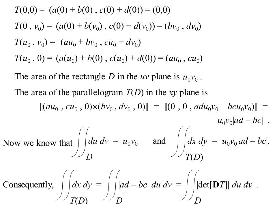 Consider A Transformation T U V X U V Y U V From R 2 To R 2 Suppose T Is A Linear Transformation T U V Au Bv Cu Dv Then The Derivative Ppt