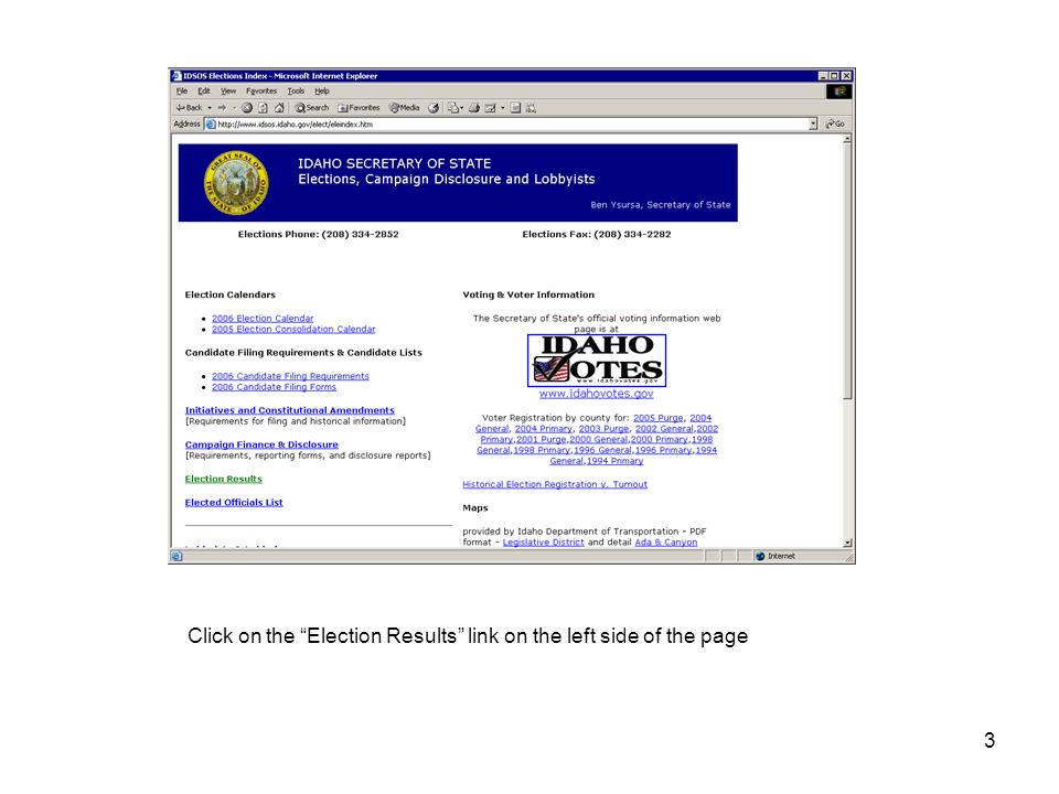 3 Click on the Election Results link on the left side of the page