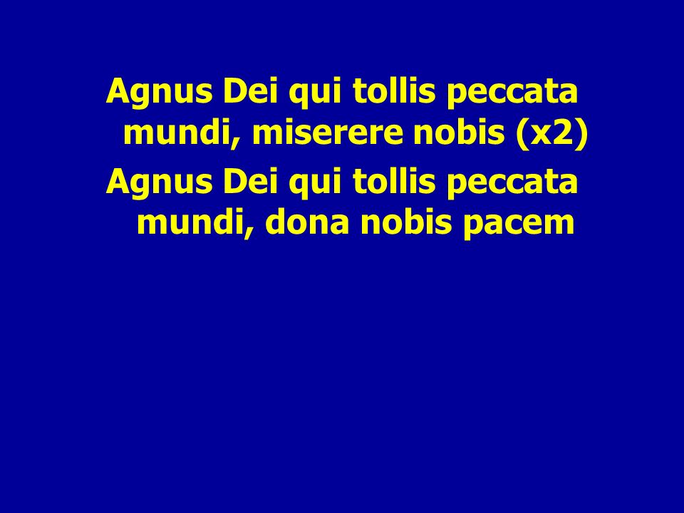 Agnus Dei qui tollis peccata mundi, miserere nobis (x2) Agnus Dei qui tollis peccata mundi, dona nobis pacem