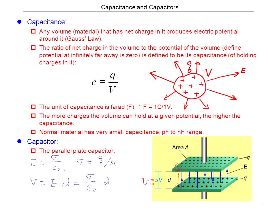 1 Capacitance and Capacitors Capacitance Any volume (material) that