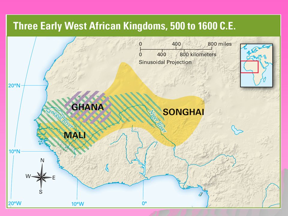 Ghana Mali Songhai Ghana Mali Songhai Around 750 AD, the people used iron weapons to unite the people in the kingdom of Ghana.