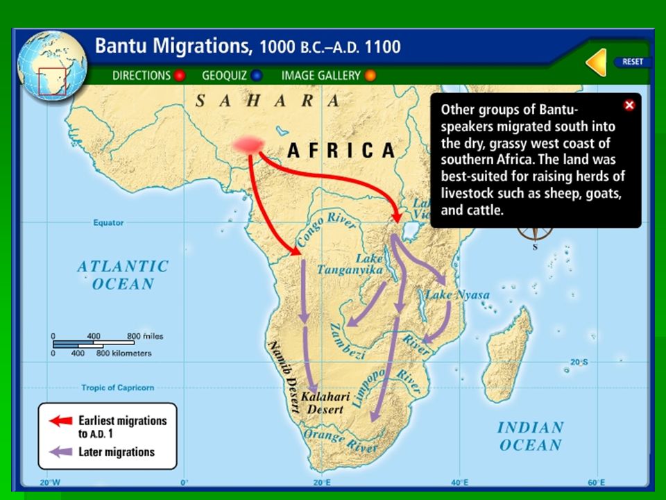 Over thousands of years, migrations contributed to diversity of African people and their cultures.