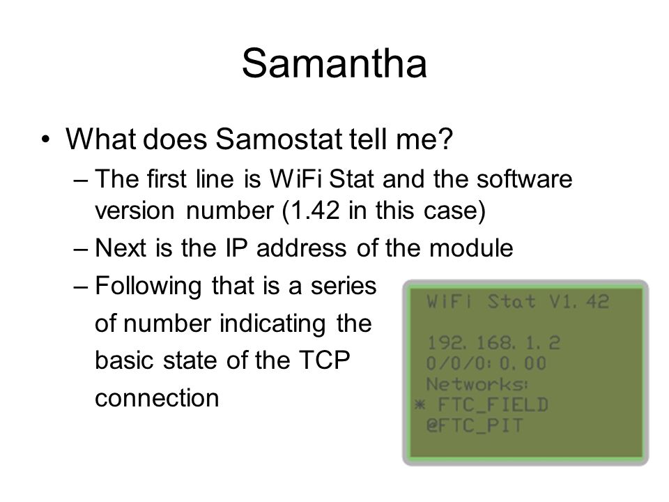 Samantha What does Samostat tell me.
