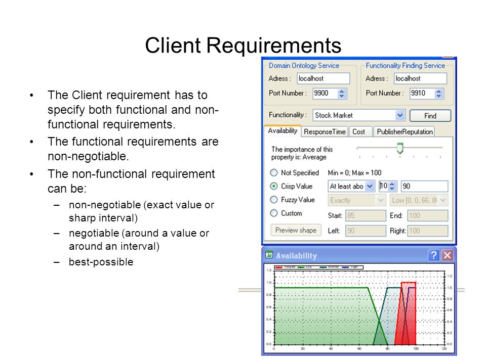 Client Requirements The Client requirement has to specify both functional and non- functional requirements.