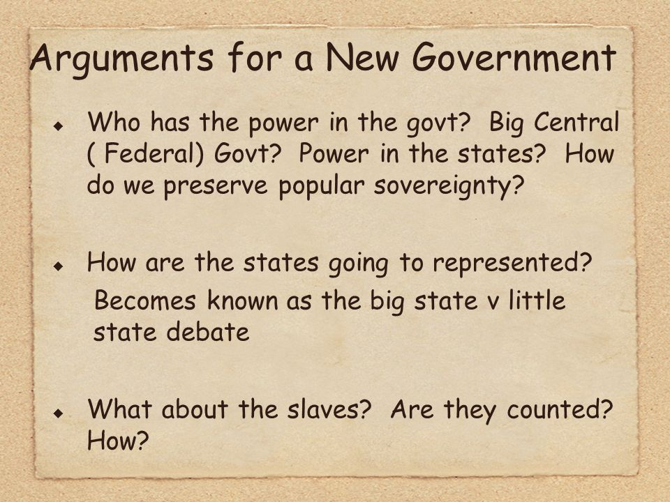 Arguments for a New Government  Who has the power in the govt.
