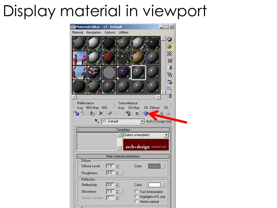 Display material in viewport