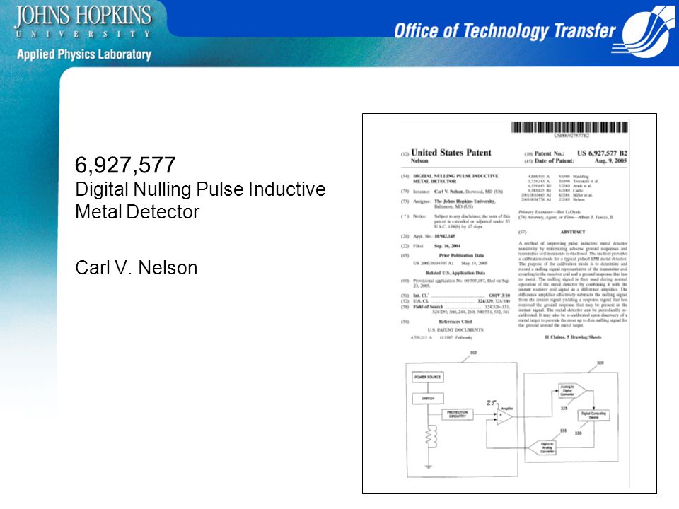 6,927,577 Digital Nulling Pulse Inductive Metal Detector Carl V. Nelson