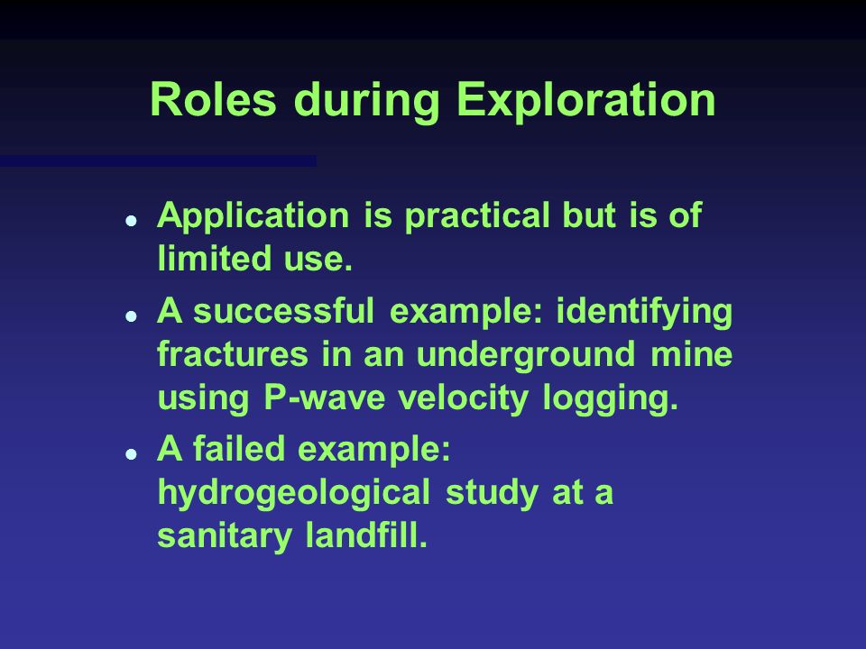 Roles during Exploration Application is practical but is of limited use.