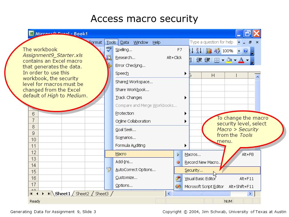 access macro security generating data for assignment 9 slide 3copyright 2004 jim schwab
