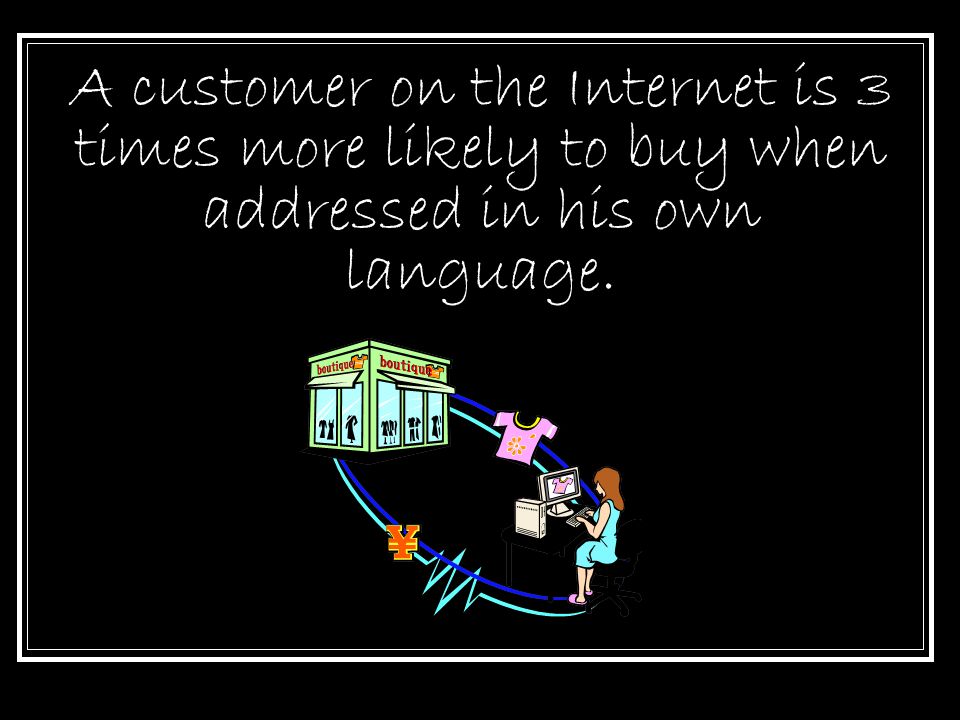 A customer on the Internet is 3 times more likely to buy when addressed in his own language.
