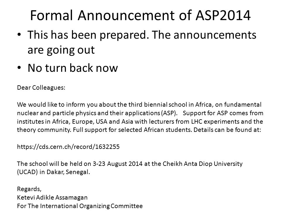 Formal Announcement of ASP2014 This has been prepared.