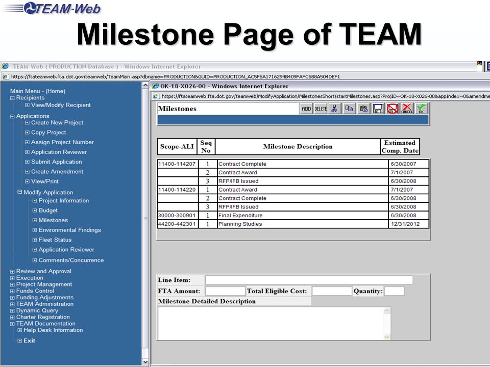 FTA Office of Program Management 16 Milestone Page of TEAM