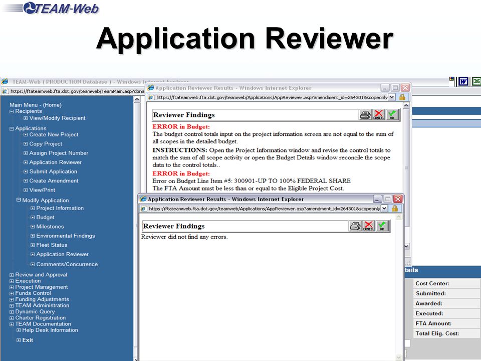 FTA Office of Program Management 18 Application Reviewer
